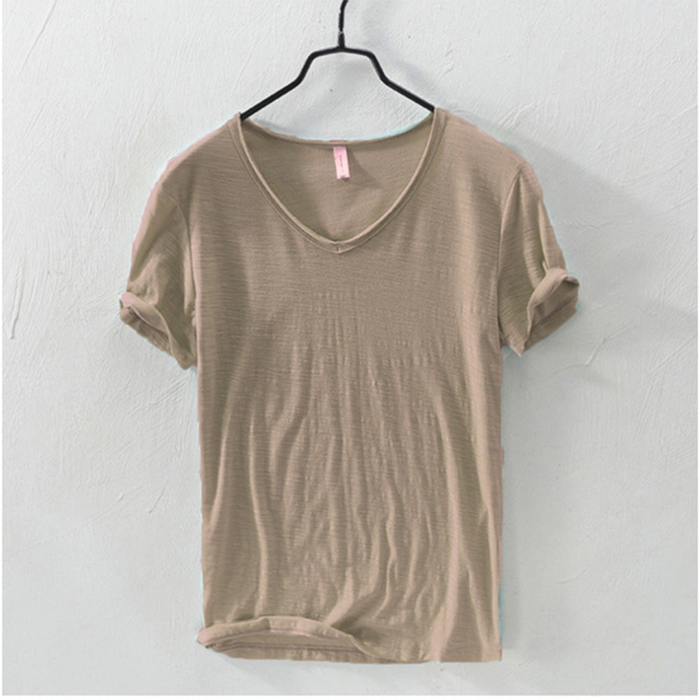 Leichtes, atmungsaktives, schlankes V-Ausschnitts-T-Shirt für Alltagsmode Khaki