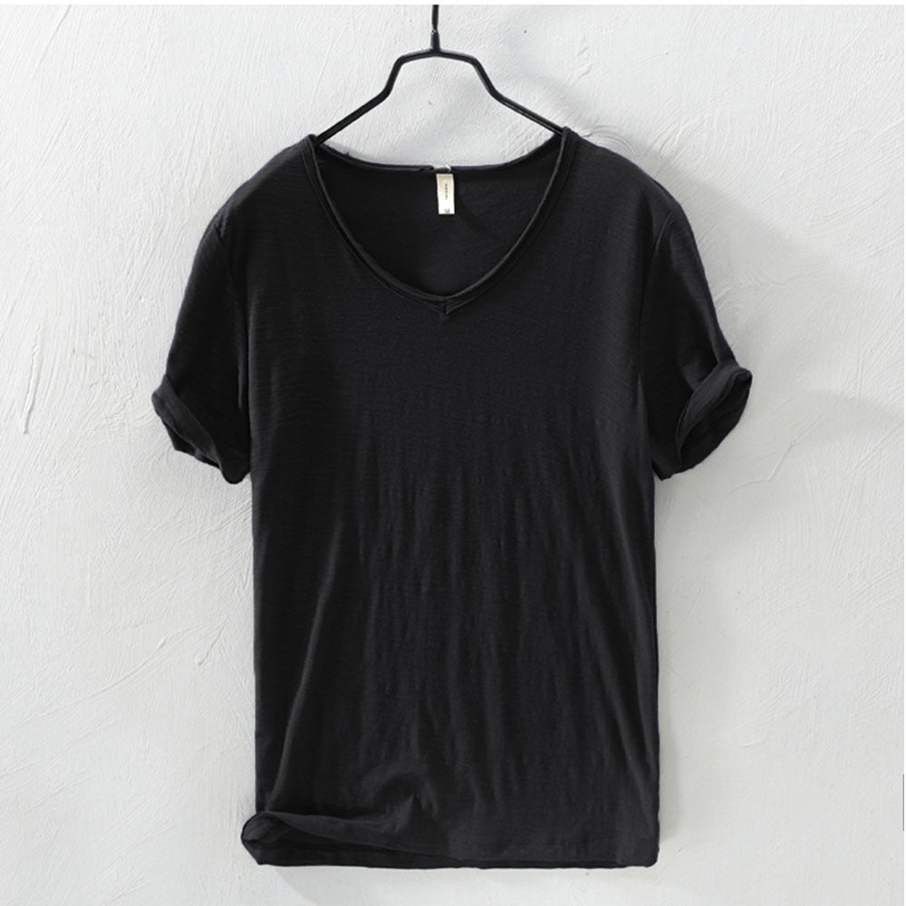 Leichtes, atmungsaktives, schlankes V-Ausschnitts-T-Shirt für Alltagsmode schwarz
