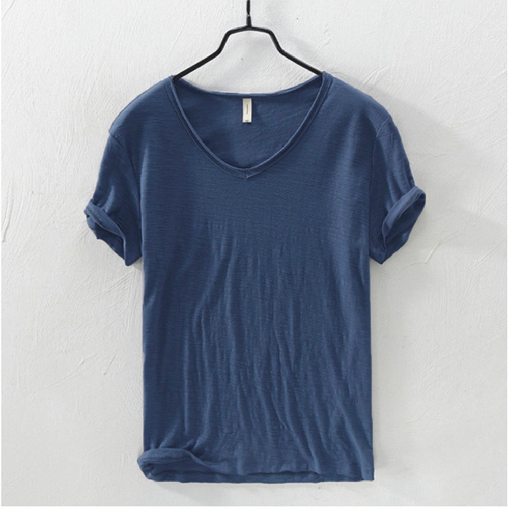 Leichtes, atmungsaktives, schlankes V-Ausschnitts-T-Shirt für Alltagsmode blau