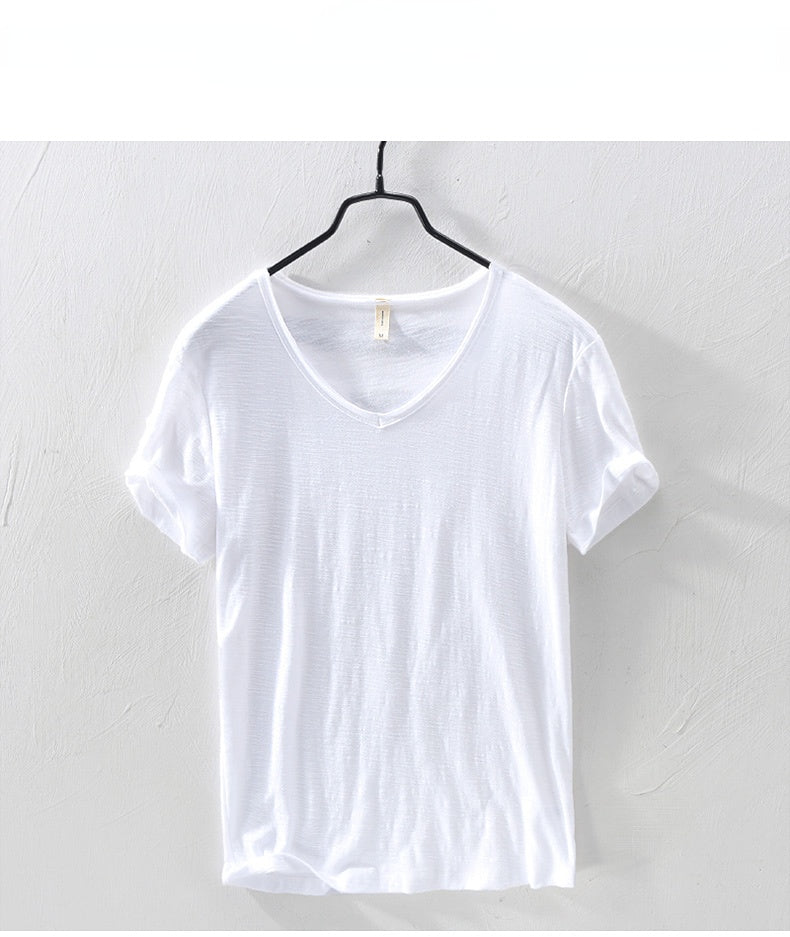 Leichtes, atmungsaktives, schlankes V-Ausschnitts-T-Shirt für Alltagsmode weiß